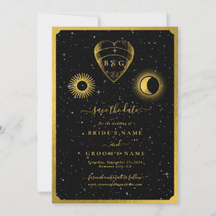 Save The Date Étoiles célestes Crescent Lune Mariage d'or noir