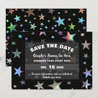 Save The Date Étoiles holographiques de mariage et fiançailles a
