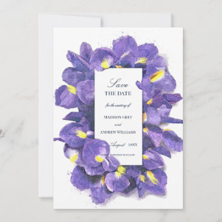 Save The Date Étonnant violet Irises Aquarelle Floral Mariage