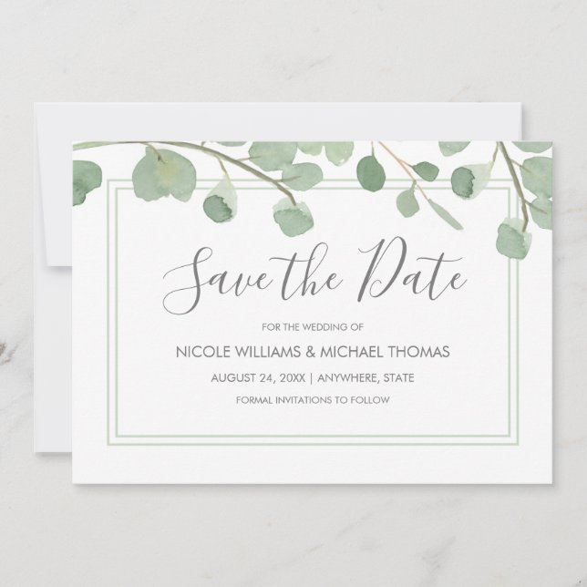 Save The Date Eucalyptus aquarelle (Devant)
