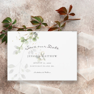 Save The Date Eucalyptus Aquarelle Moderne Mariage Or