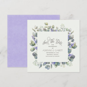 Save The Date Eucalyptus avec Lavender Flowers Carré Mariage
