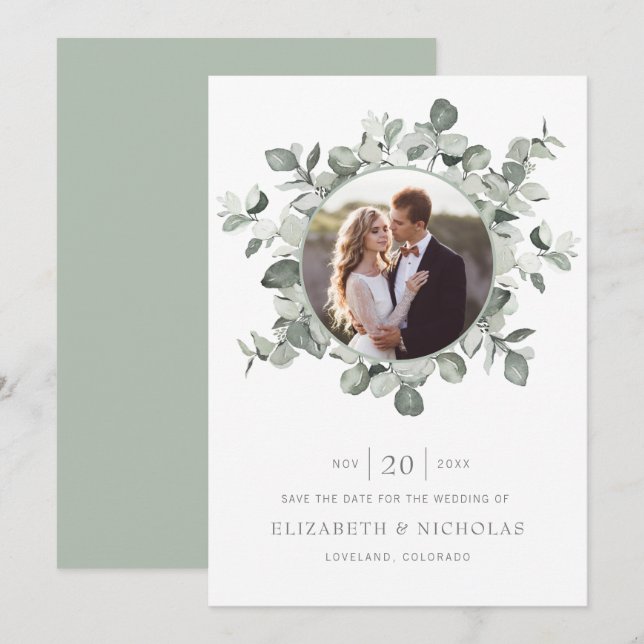 Save The Date Eucalyptus Enregistrer La Date Mariage Photo (Devant / Derrière)