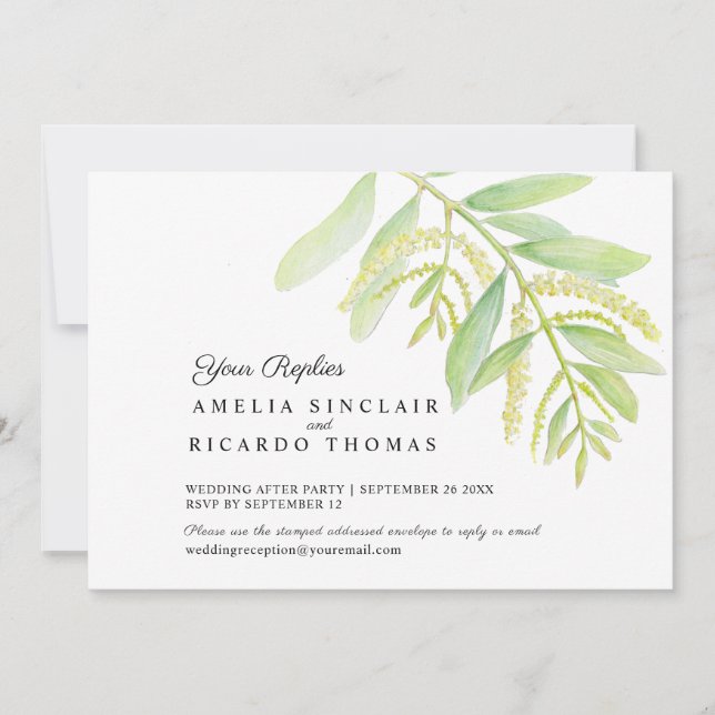 Save The Date Eucalyptus feuille mariage d'eau verte (Devant)