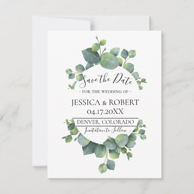 Save The Date Eucalyptus Feuilles mariage Enregistrer la date (Devant)