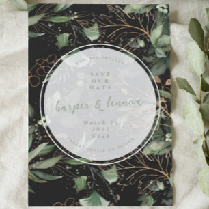 Save The Date Eucalyptus Golden Boho Élégant Onyx Pampas Noir