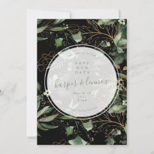 Save The Date Eucalyptus Golden Boho Élégant Onyx Pampas Noir S
