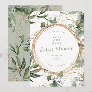Save The Date Eucalyptus Golden Boho Moderne Automne Pampas Cerc