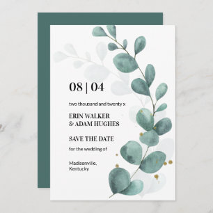 Save The Date Eucalyptus moderne Vert Mariage d'aquarelle Enregi