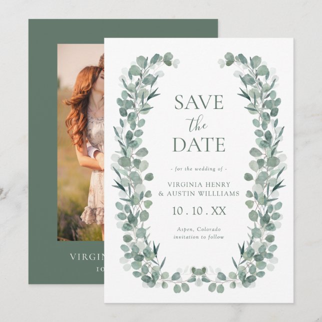 Save The Date Eucalyptus Photo Enregistrer La Date (Devant / Derrière)