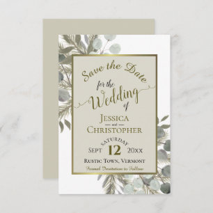 Save The Date Eucalyptus Rustique et Mariage de teinte de pin