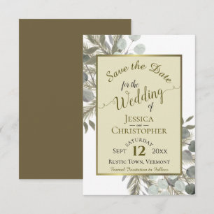 Save The Date Eucalyptus Rustique et Mariage d'or de pin