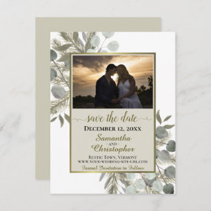Save The Date Eucalyptus rustique et pin avec Mariage photo