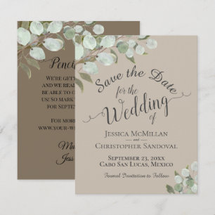 Save The Date Eucalyptus Rustique Feuille Tan Mariage