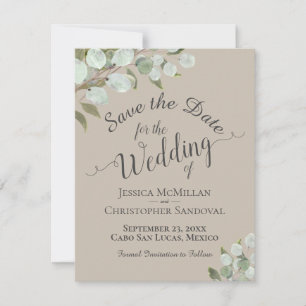 Save The Date Eucalyptus Rustique Feuille Tan Mariage