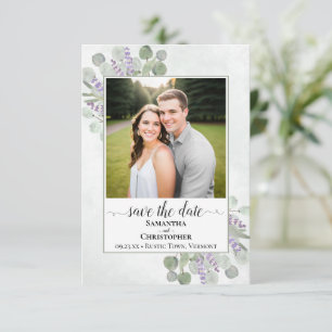 Save The Date Eucalyptus rustique & Lavender Photo Mariage simpl