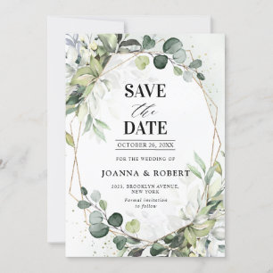 Save The Date Eucalyptus Sage Verdure Mariage géométrique modern