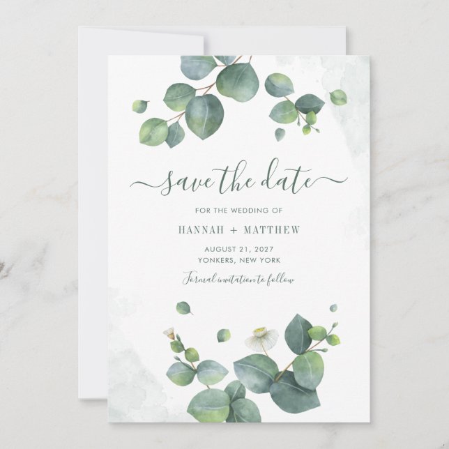 Save The Date Eucalyptus Script de verdure Botanique (Devant)