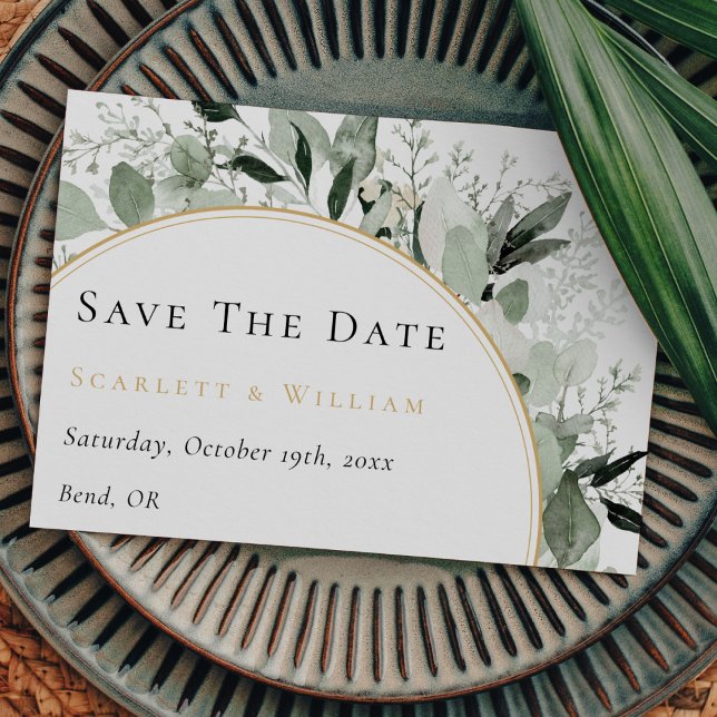 Save The Date Eucalyptus Verdure Or Arc Sage Mariage vert (Créateur téléchargé)