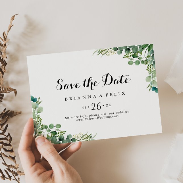Save The Date Eucalyptus vert Botanique Mariage horizontal (Créateur téléchargé)