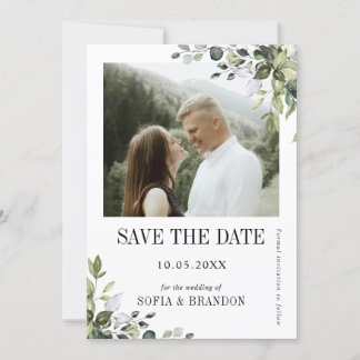 Save The Date Eucalyptus vert émeraude Rustique photo Mariage