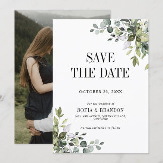 Save The Date Eucalyptus vert émeraude Rustique photo Mariage