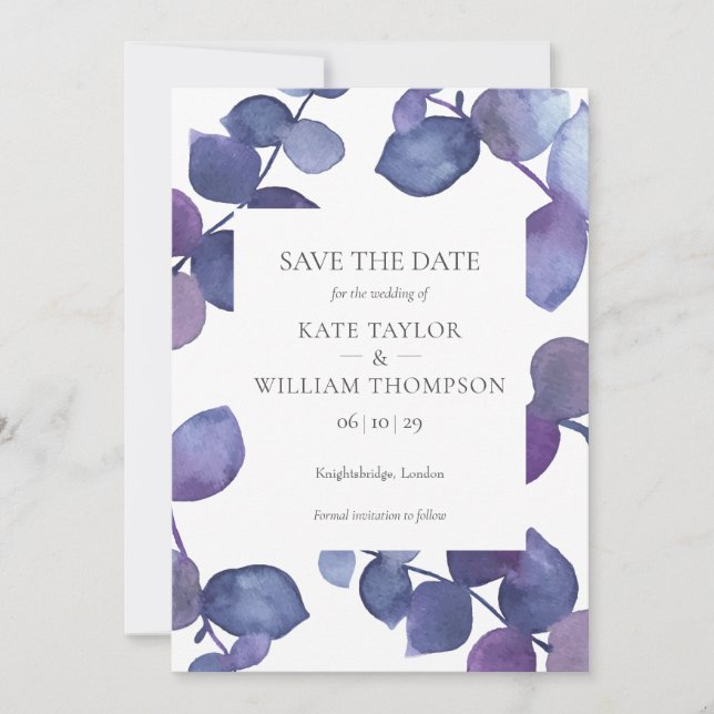 Save The Date Eucalyptus Violet Moderne (Devant)