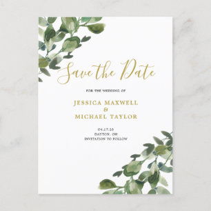 Save the Date Eucalyptus Watercolor Ankündigungspostkarte