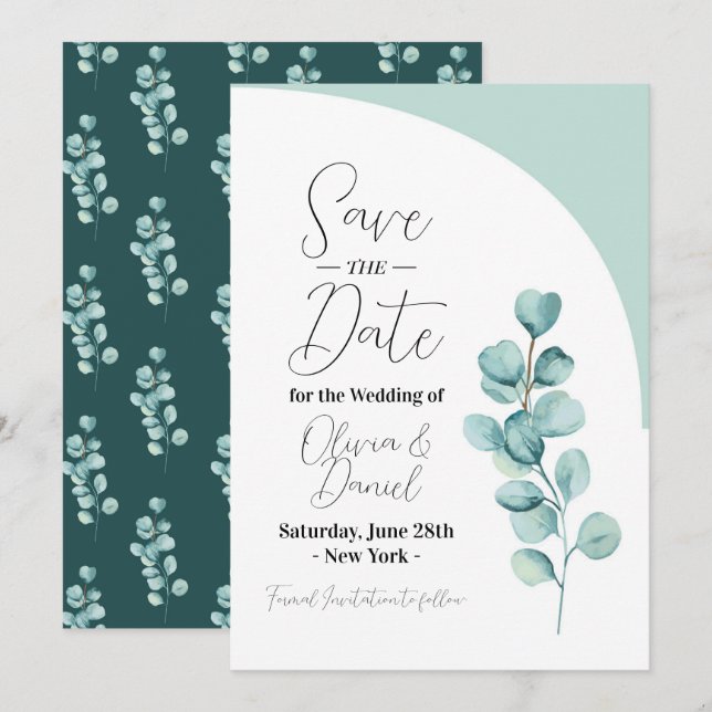 Save the Date Eukalyptus Wedding Blätter Spring (Vorne/Hinten)