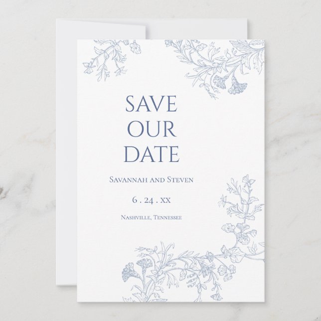 Save The Date Événement bleu floral doux à retenir (Devant)