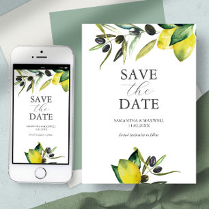 Save The Date Événement Citron Olive Moderne Aquarelle