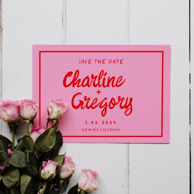 Save The Date Événement mariage écriture manuscrite rose & rouge (Créateur téléchargé)