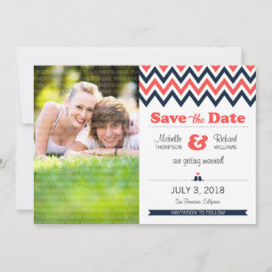 Save The Date Événement moderne en sarcelle et orange Chevron Ph