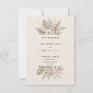 Save The Date Événement Neutral Boho Palm Pampas Floral Mariage