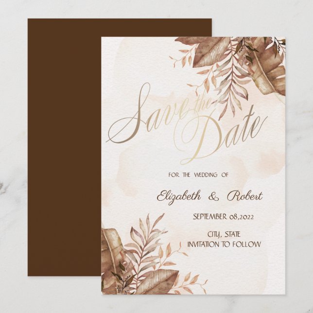 Save The Date Exotic Autumn Floral Enregistrer La Date (Devant / Derrière)
