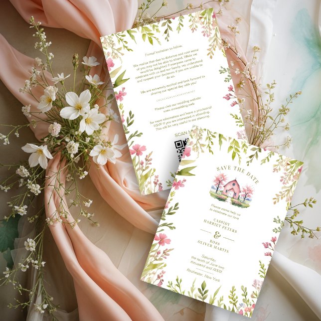 Save The Date Exquisite Rustic Church Country Spring Frame (Exquisite Rustic Church Classic Country Style with Delicate Narrow Botanical Spring Wildflowers.)