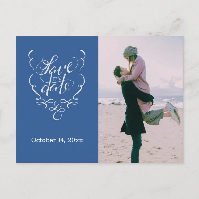 Save the Date Extravaganter Text und Foto Postkarte (Vorderseite)