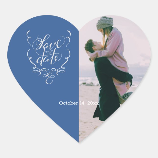 Save the Date Extravaganter Text und Foto Save the Herz-Aufkleber (Vorderseite)