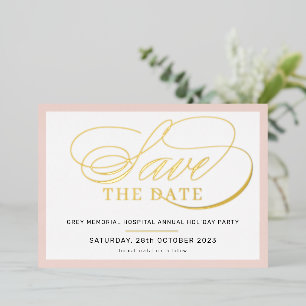 SAVE THE DATE extravagantes Drehbuch Rosa Gold Folieneinladung