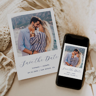 Save The Date Faire correspondre un script photo Navy Blue et Bl