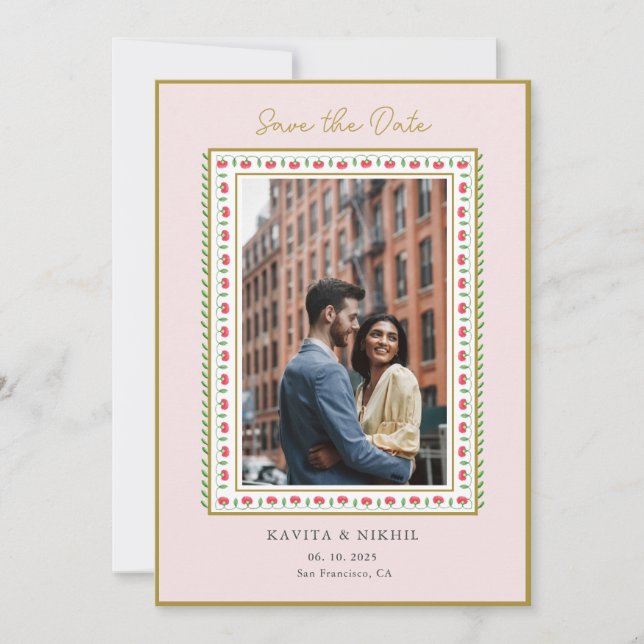 Save The Date Faire part de date de mariage à bordure de fleurs  (Devant)