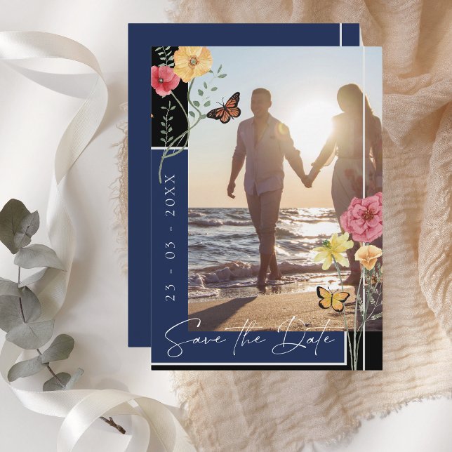 Save The Date Faire part de date de mariage sauvage bleu marine  (Créateur téléchargé)