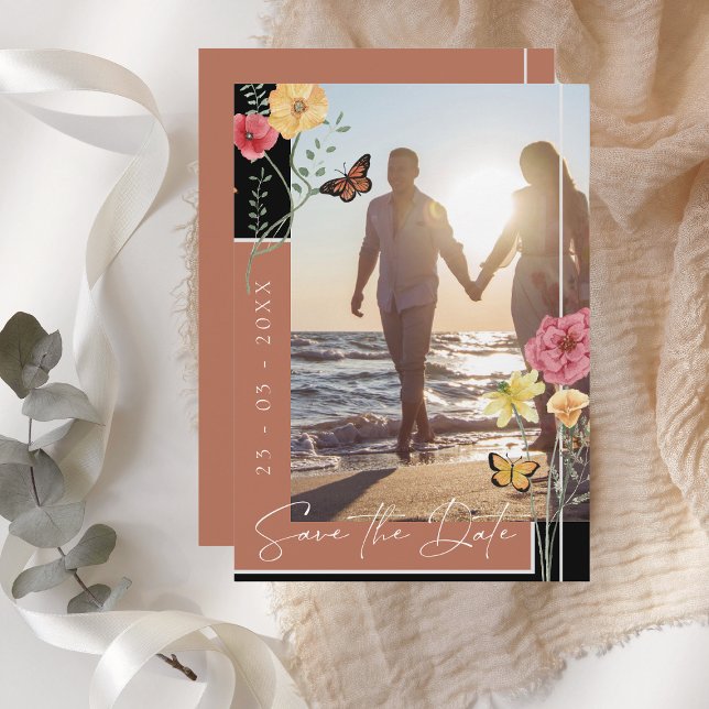 Save The Date Faire part de date de Terracotta Boho Wildflower P (Créateur téléchargé)