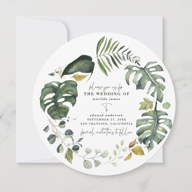 Save The Date Faire part de mariage à l'aquarelle florale mandar (Devant)