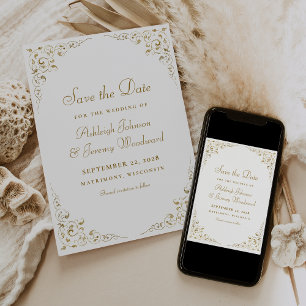 Save The Date Faire part de mariage cadre botanique écriture dor