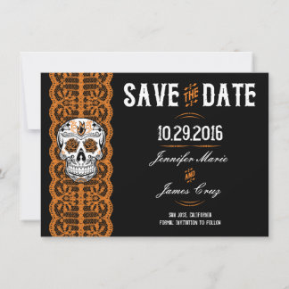 Save The Date Faire part de mariage crâne en sucre dentelle oran