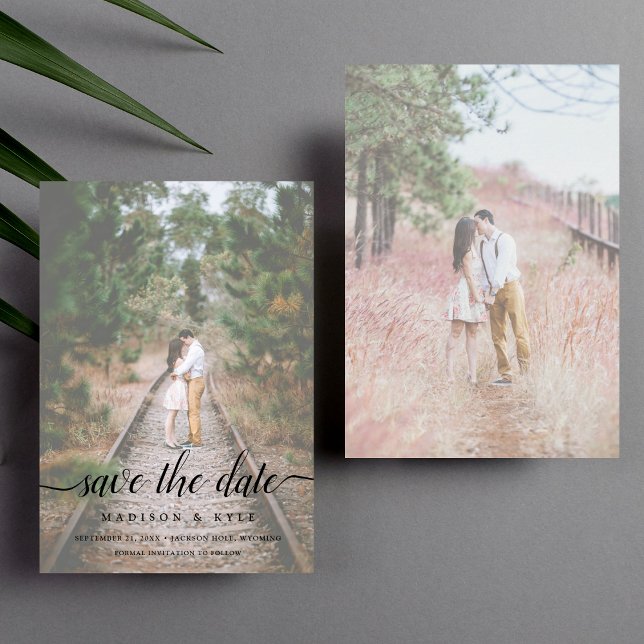 Save The Date Faire part de mariage Faded Script 2 Photos (Créateur téléchargé)
