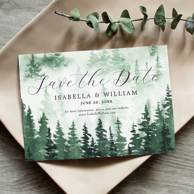 Save The Date Faire part de mariage forêt verte aquarelle (Créateur téléchargé)