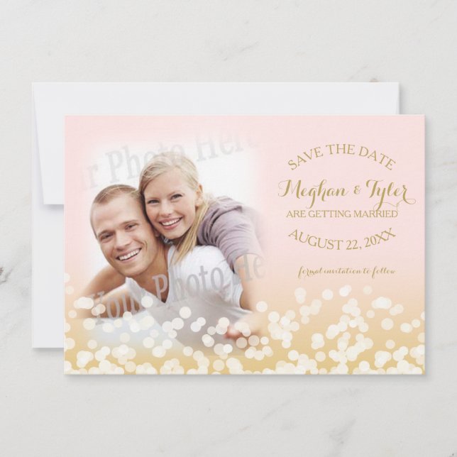 Save The Date Faire Part de Mariage Lumières Scintillantes Or et (Devant)