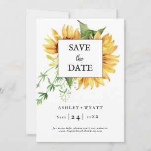 Save The Date Faire part de mariage moderne tournesol jaune plat
